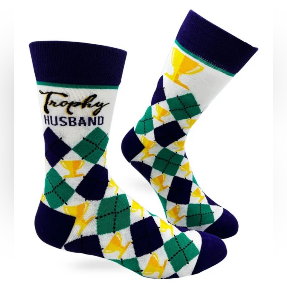 •Husband Level: Champion Mode• Funny Trophy Husband Argyle Novelty Socks